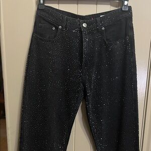 Zara Black Embellished Straight Leg Jeans